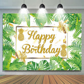 Grün Monstera Gold Ananas Hintergrund Für Geburtstag